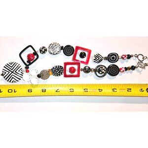 Vintage  Necklace Glass & Plastic  Beaded With Geometric Shapes & Toggle Clasp